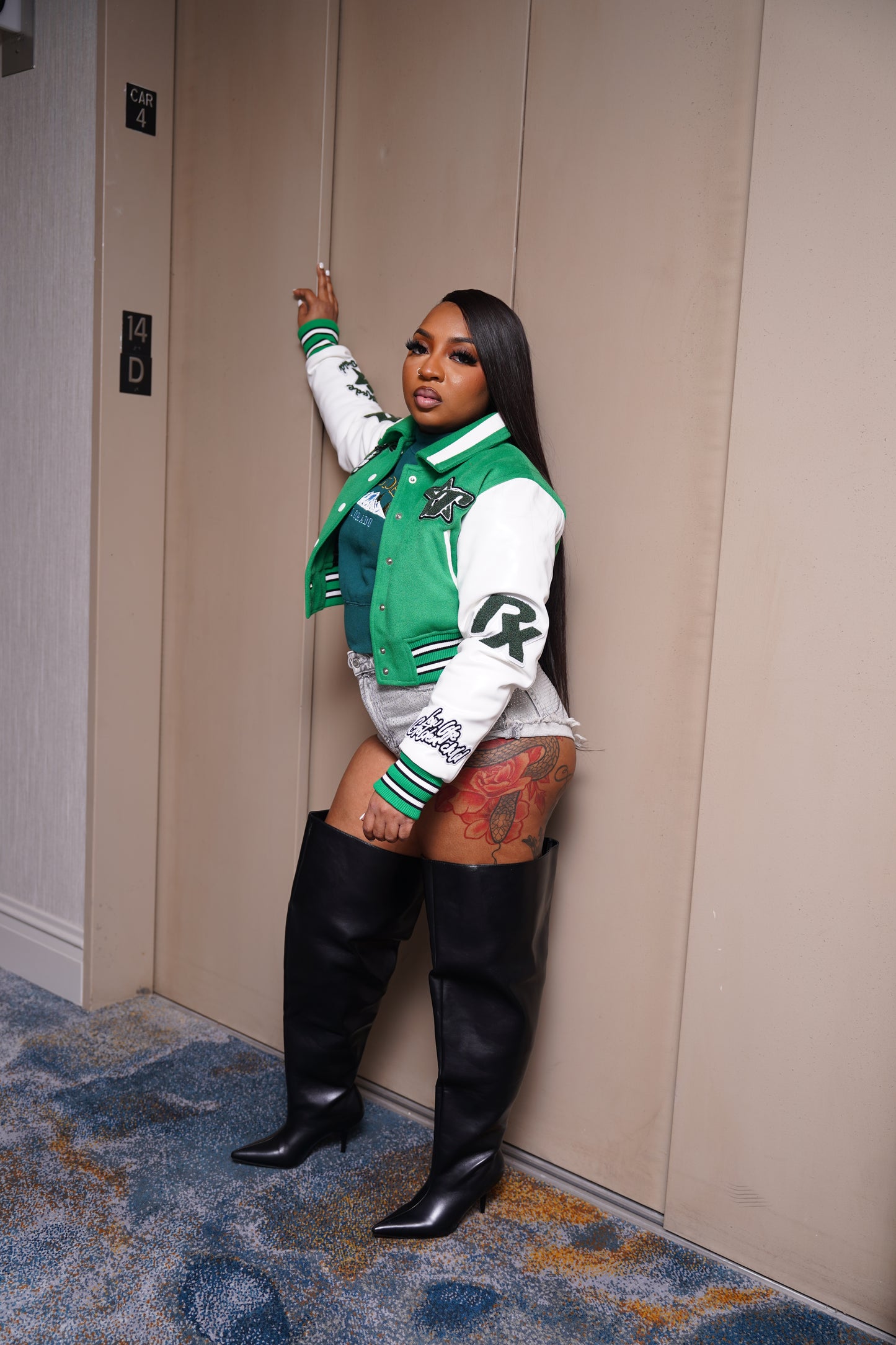 green women cropped varsity